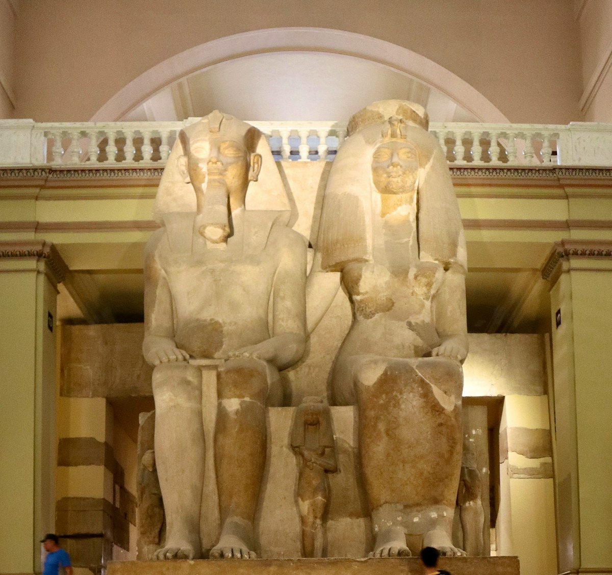 Pair of colossal pharaonic statues inside the Egyptian Museum at Tahrir Square, Cairo