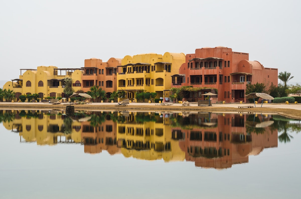 El Gouna lagoon with moored boats at Abu Tig Marina and Mediterranean-style resort architecture
