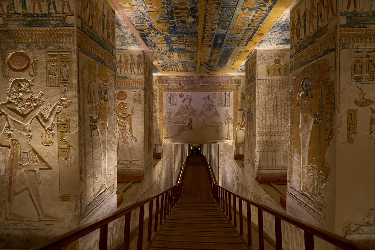 The entrance to a painted royal tomb in the Valley of the Kings, Luxor West Bank