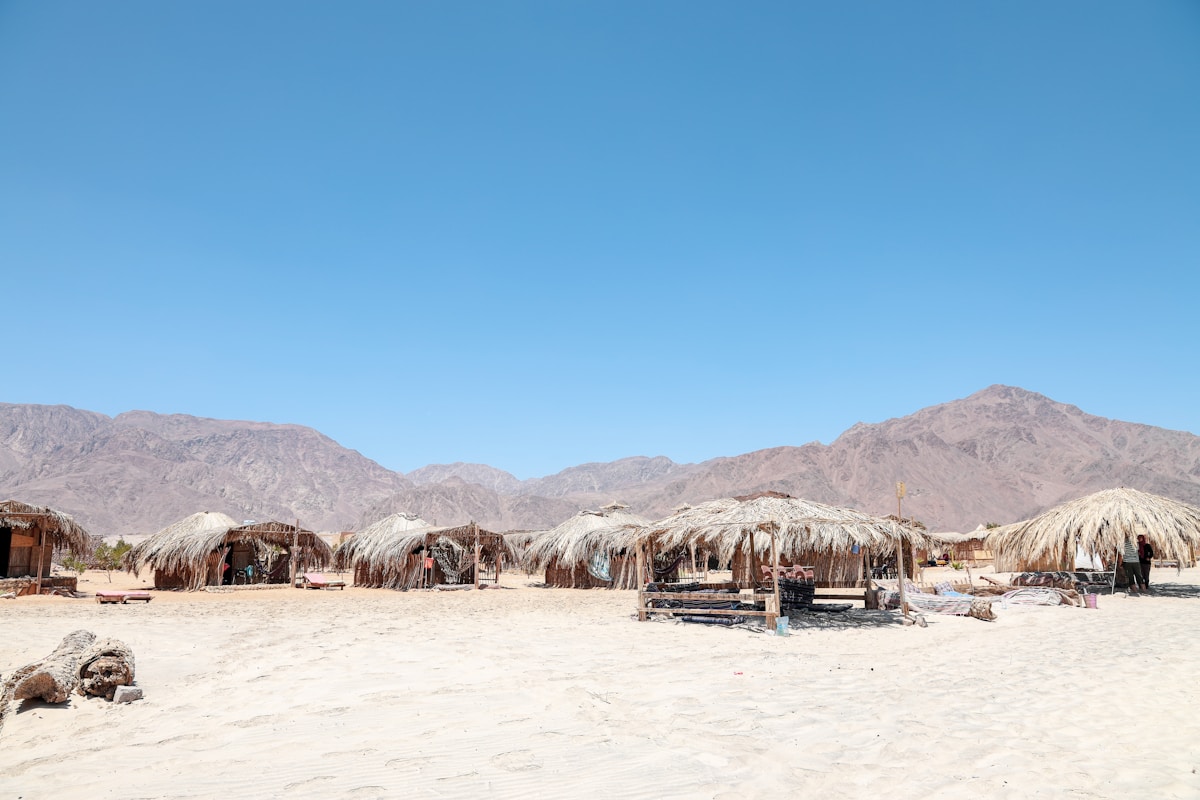 Small guesthouses and cafes lining the Dahab lagoon waterfront